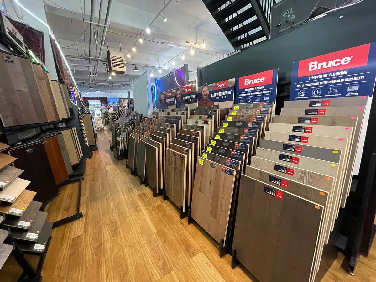 Hardwood sample displays in the Capital Carpet showroom