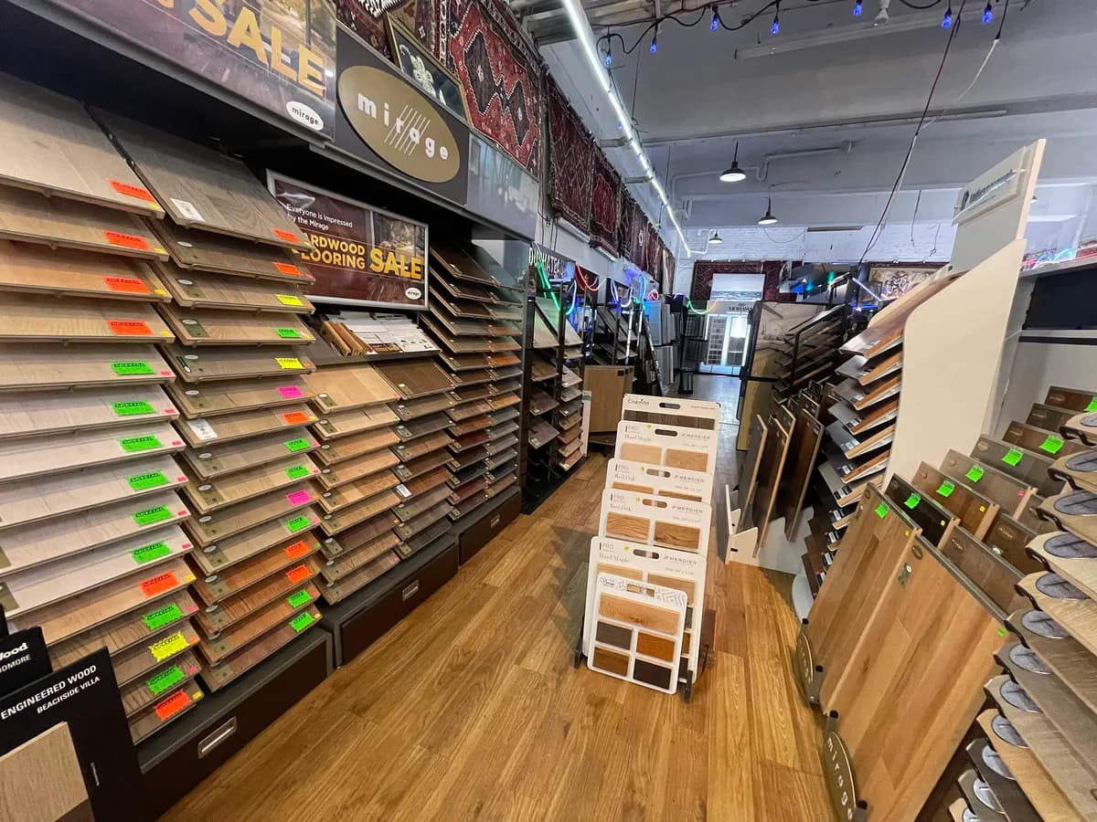 Hardwood displays and sample racks in the showroom